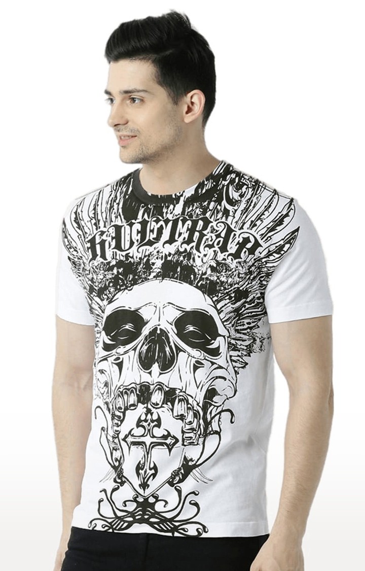 Men's White Printed Regular T-Shirt