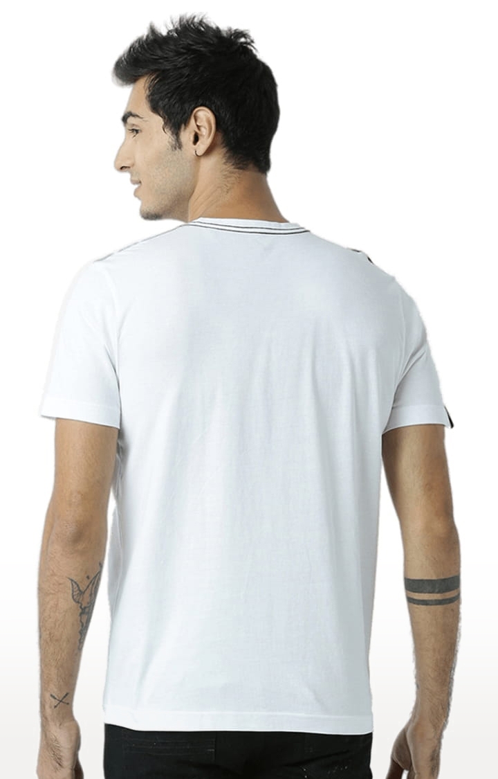 HUETRAP | Men's White and Black Cotton Printed Regular T-Shirt 3