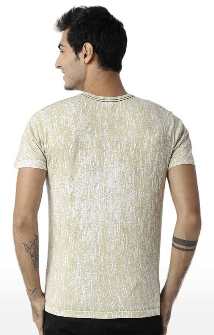 HUETRAP | Men's Beige Cotton Graphic Printed Regular T-Shirt 3