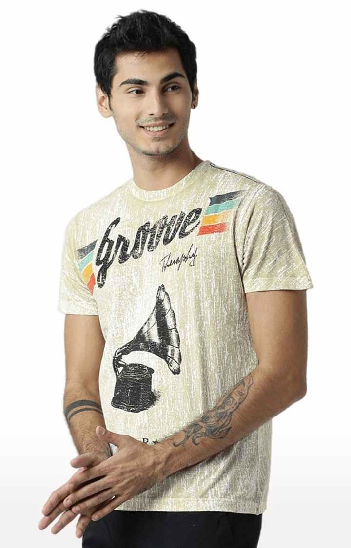 Men's Beige Graphics Regular T-Shirt