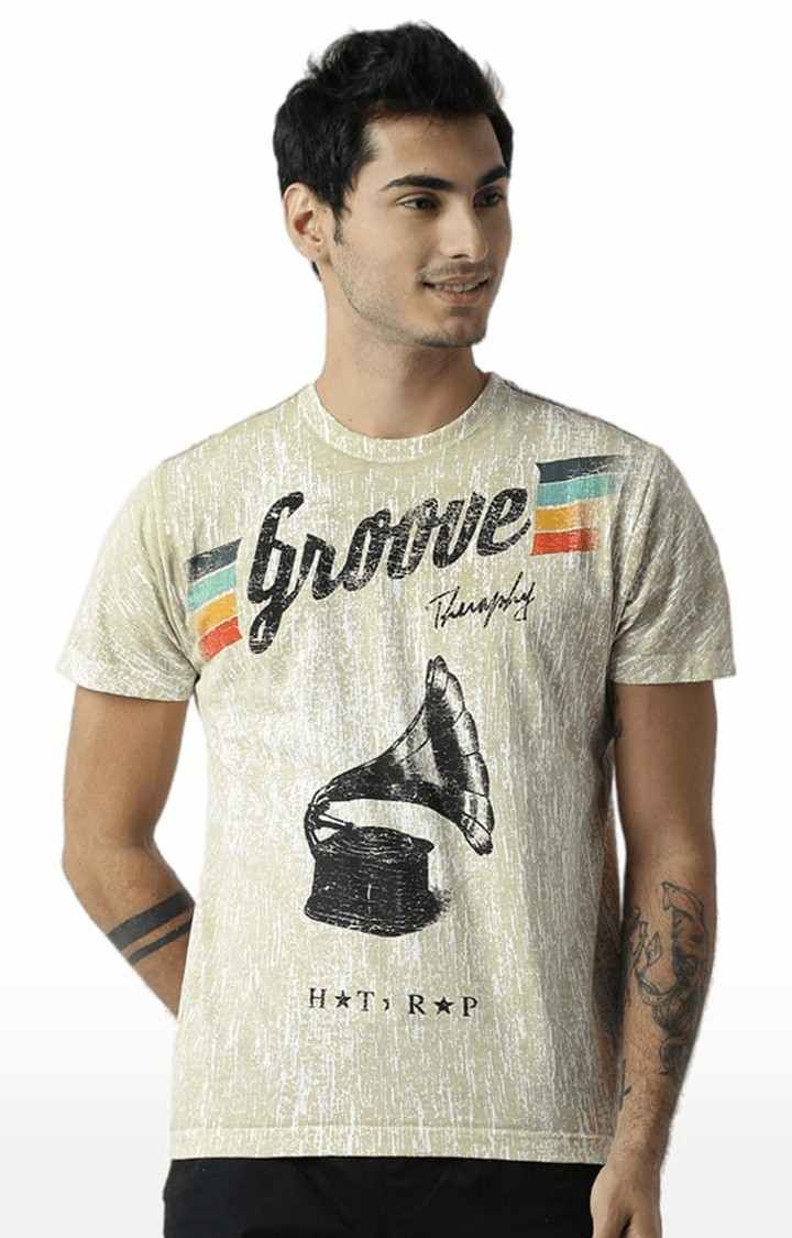 Men's Beige Graphics Regular T-Shirt