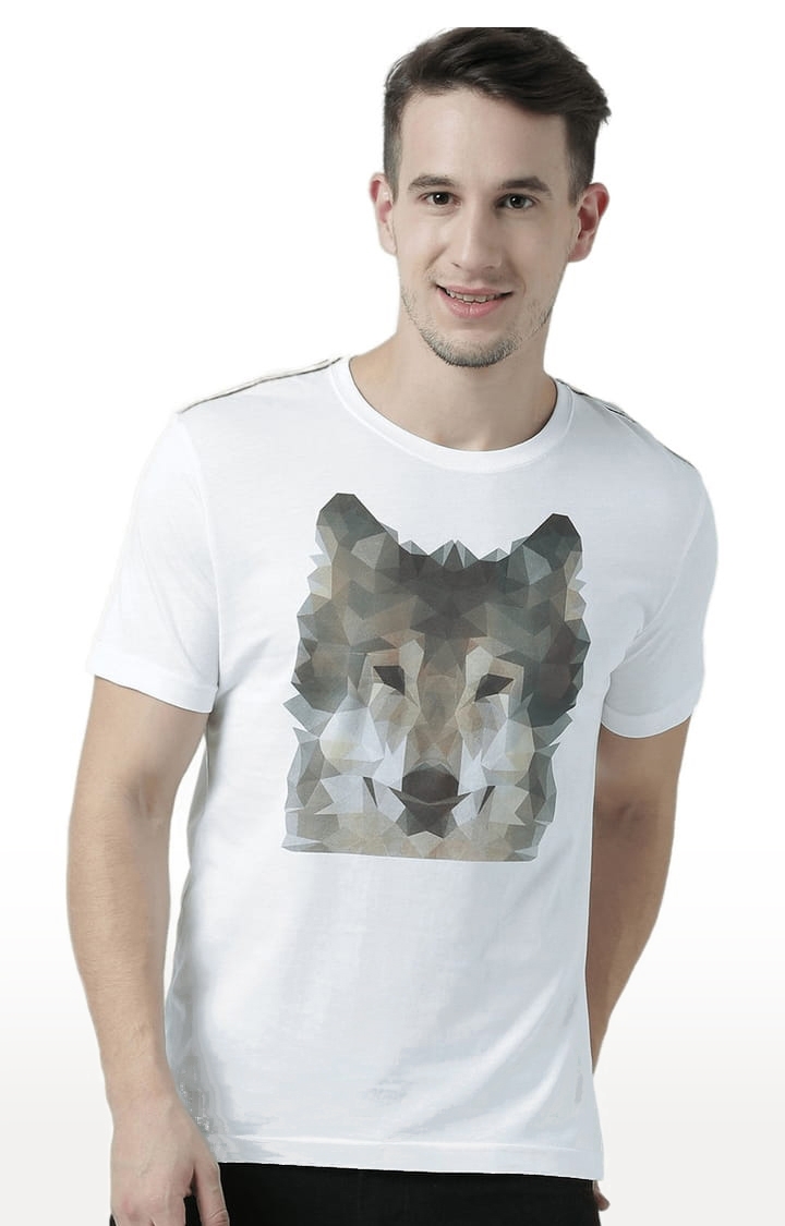 Men's White Printed Regular T-Shirt