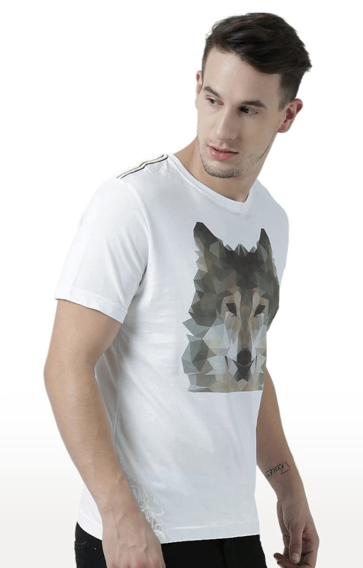 Men's White Printed Regular T-Shirt