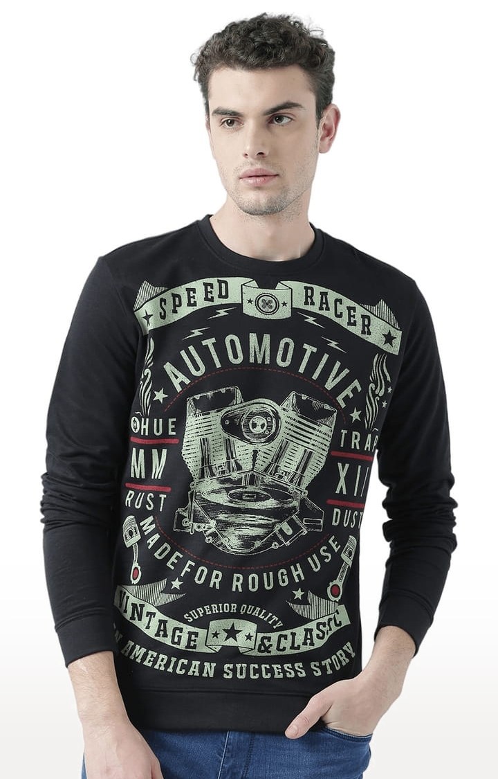 HUETRAP | Men's Black Typographic Sweatshirts