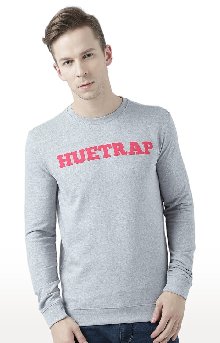 HUETRAP | Men's Grey Typographic Sweatshirts