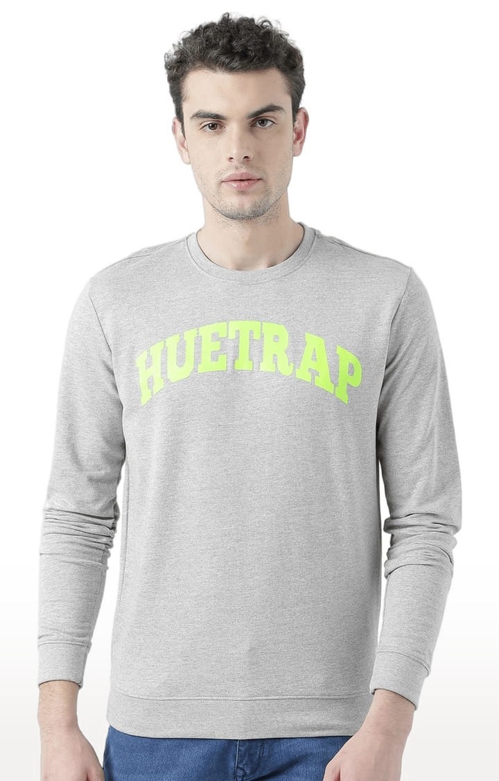 HUETRAP | Men's Grey Typographic Sweatshirts