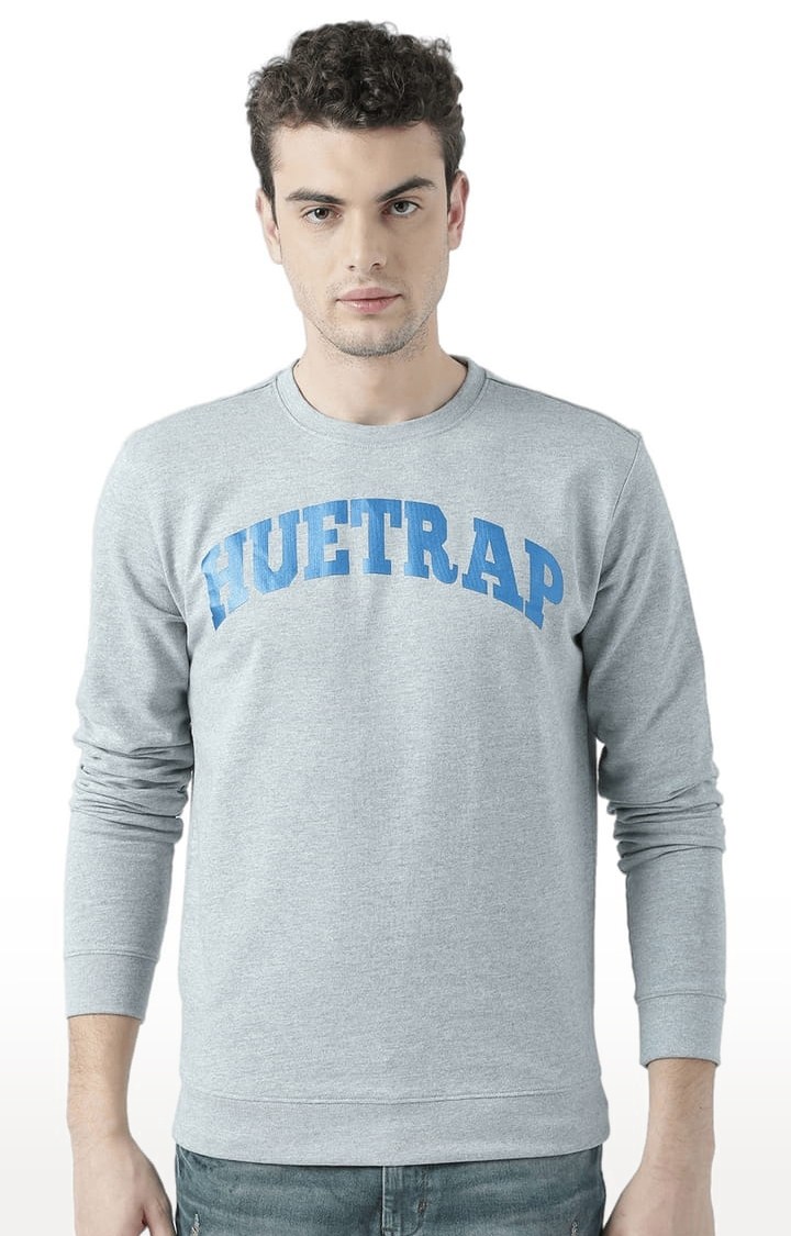 HUETRAP | Men's Grey Typographic Sweatshirts