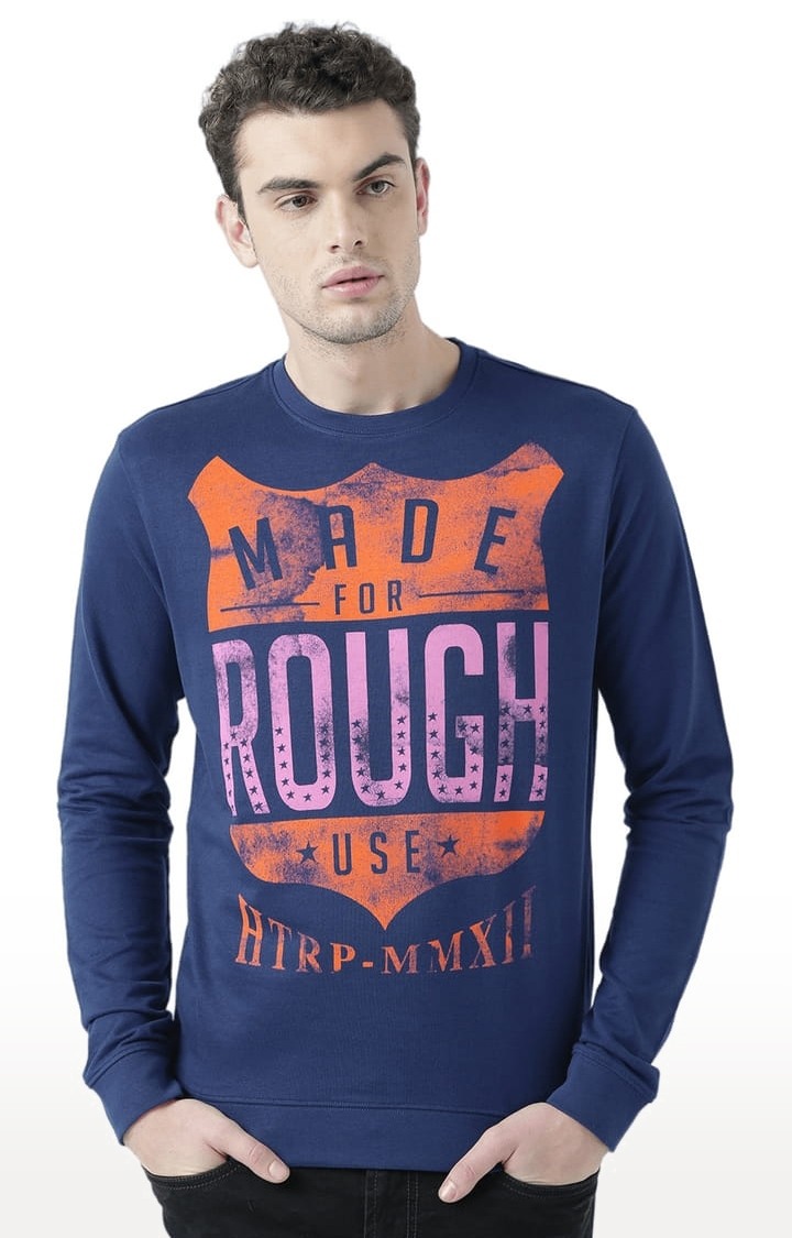 HUETRAP | Men's Blue Typographic Sweatshirts