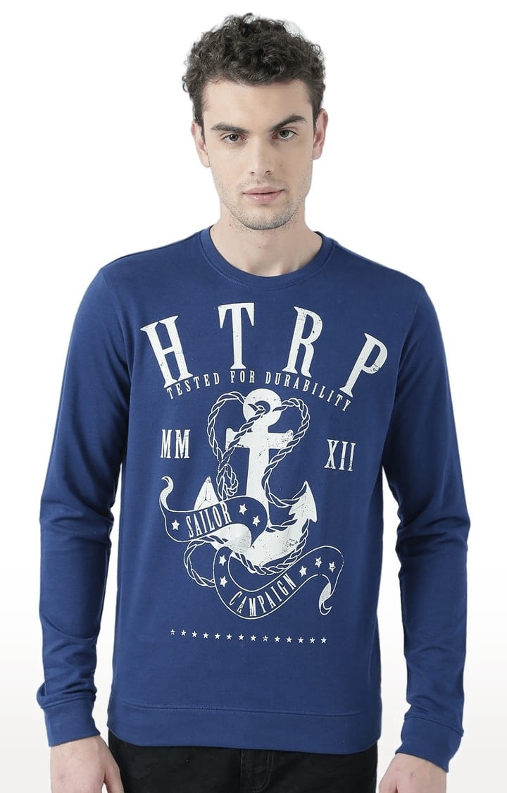 HUETRAP | Men's Blue Printed Sweatshirts