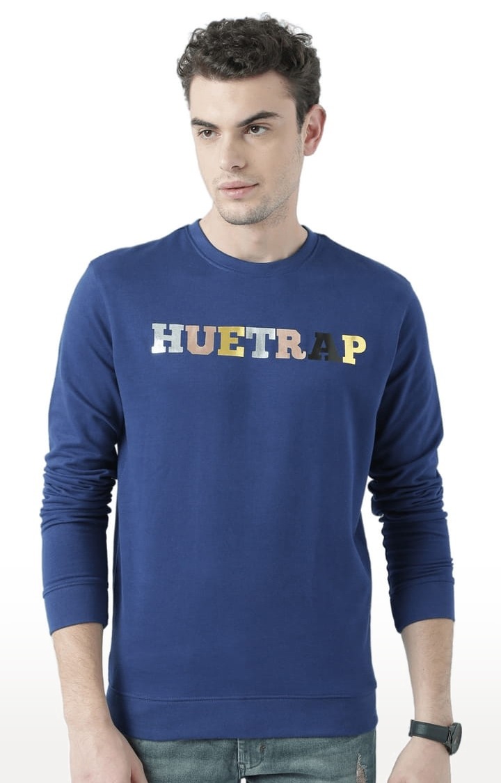 HUETRAP | Men's Blue Typographic Sweatshirts