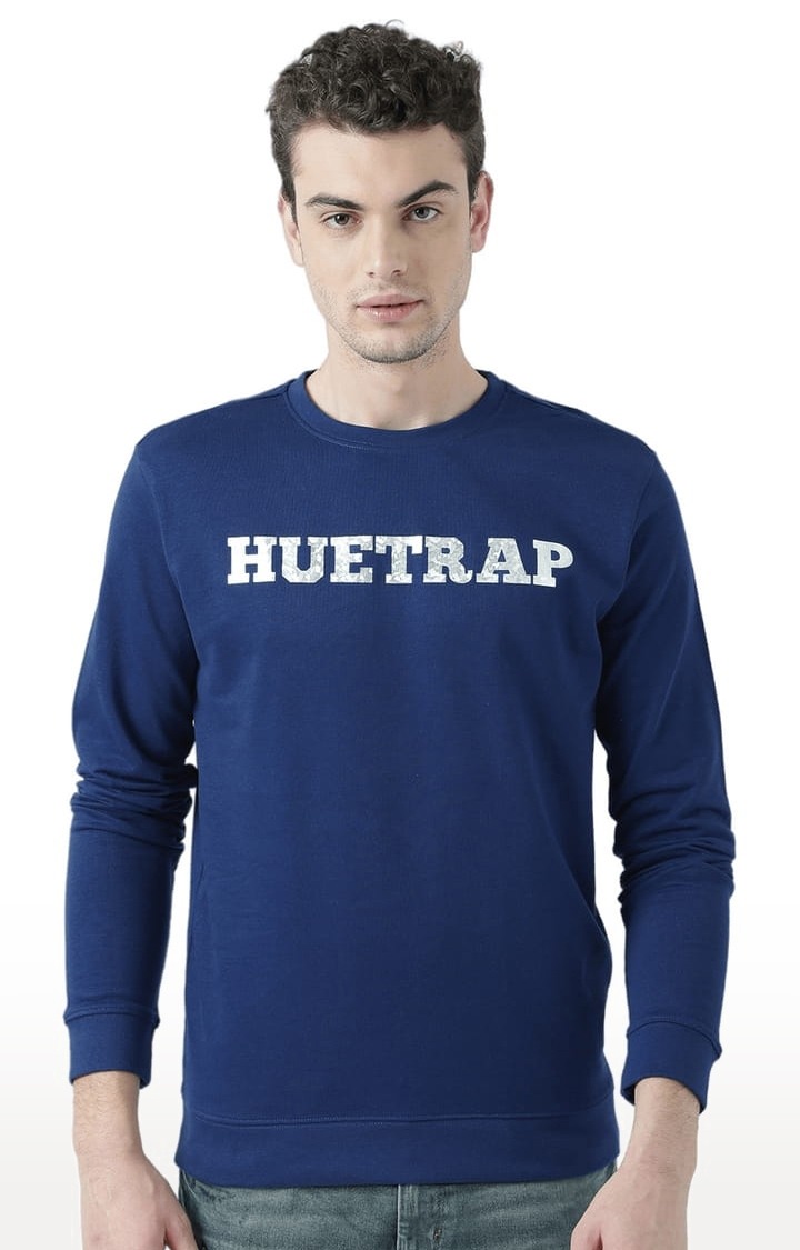 HUETRAP | Men's Blue Typographic Sweatshirts