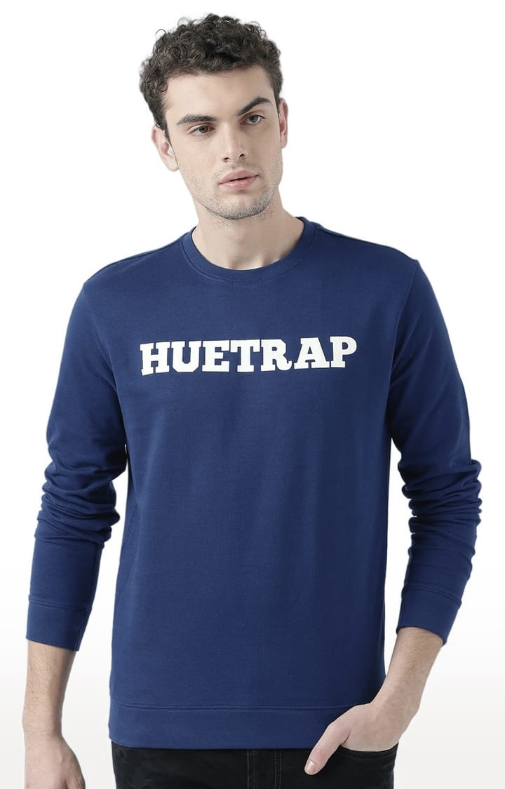 HUETRAP | Men's Blue Typographic Sweatshirts