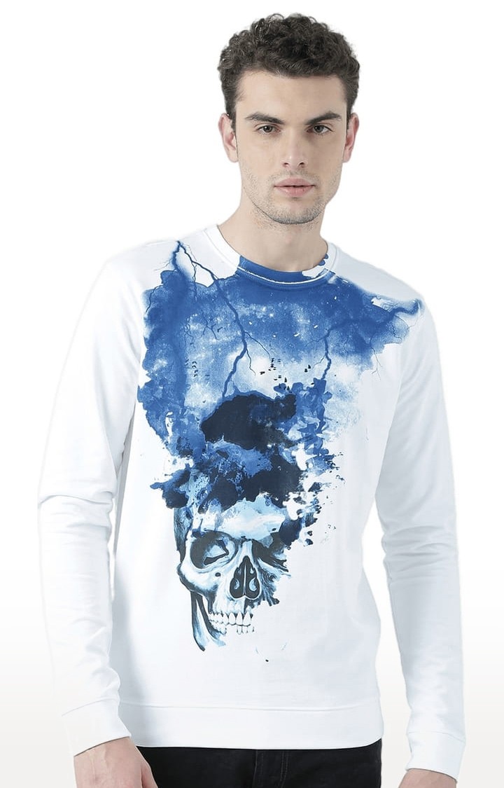 HUETRAP | Men's White Printed Sweatshirts
