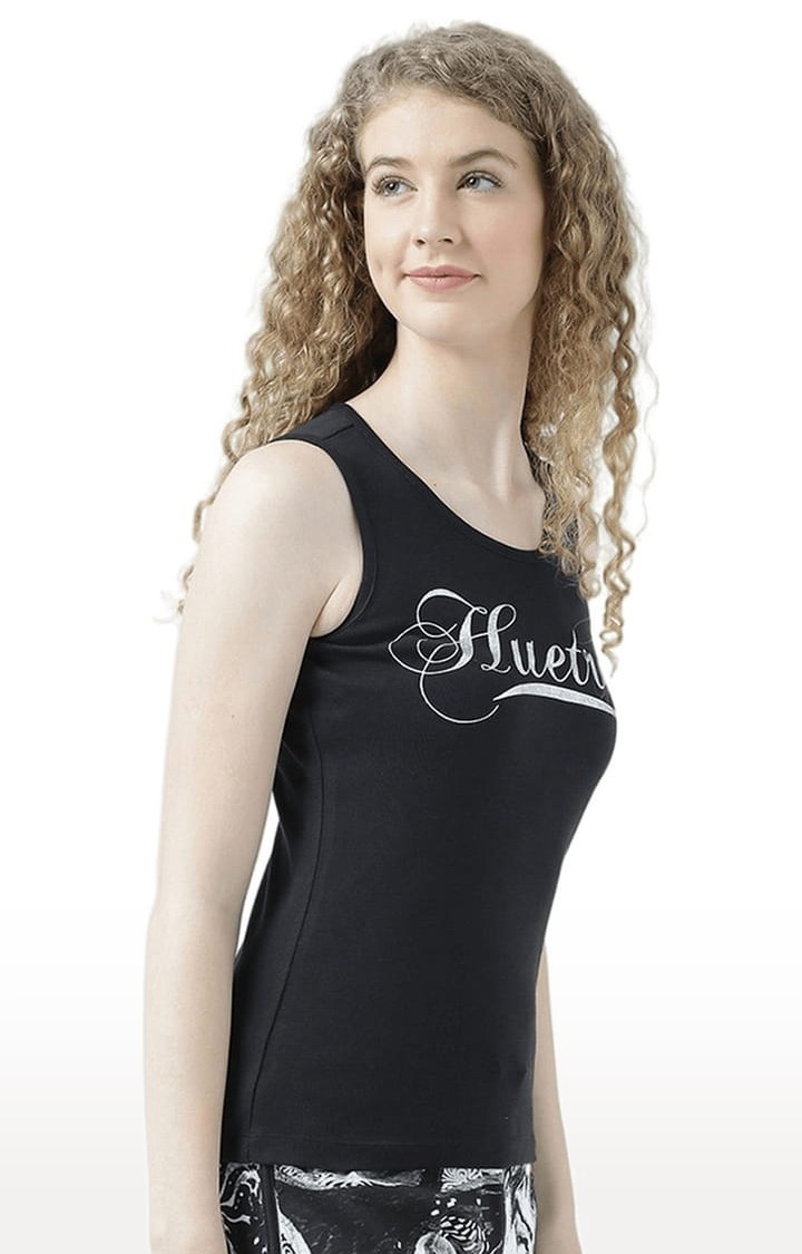 Women's Black Typographic Tank Top