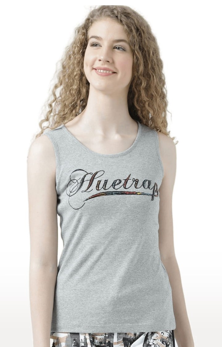 HUETRAP | Women's Grey Melange Typographic Tank Top