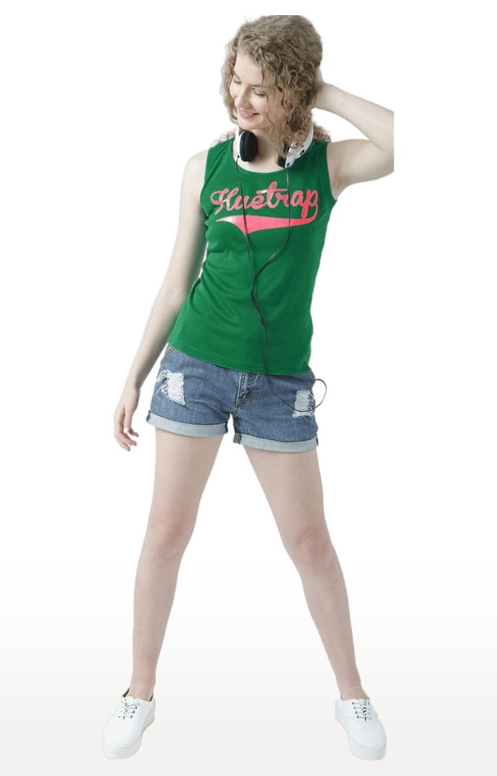 Women's Green Typographic Tank Top