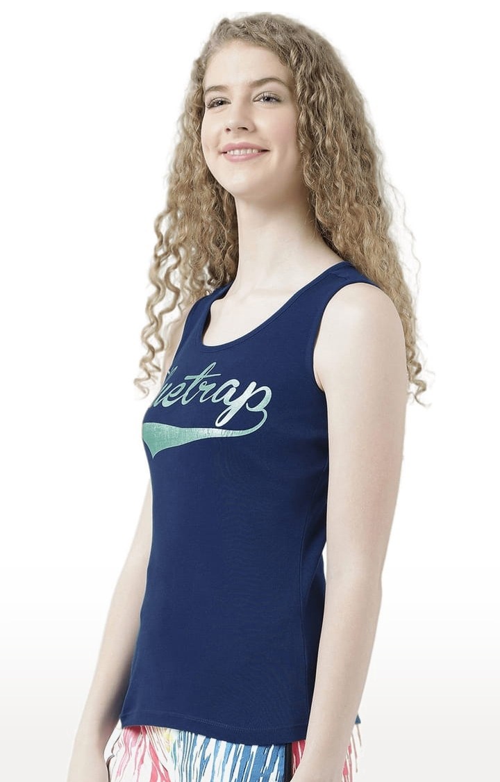 Women's Navy Blue Typographic Tank Top