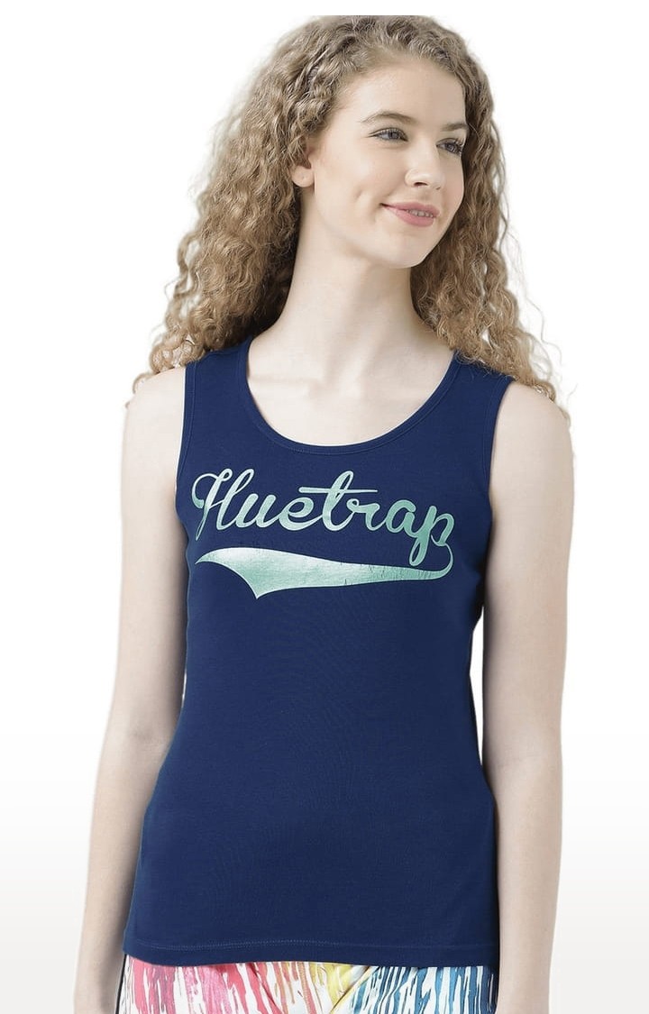 HUETRAP | Women's Navy Blue Typographic Tank Top