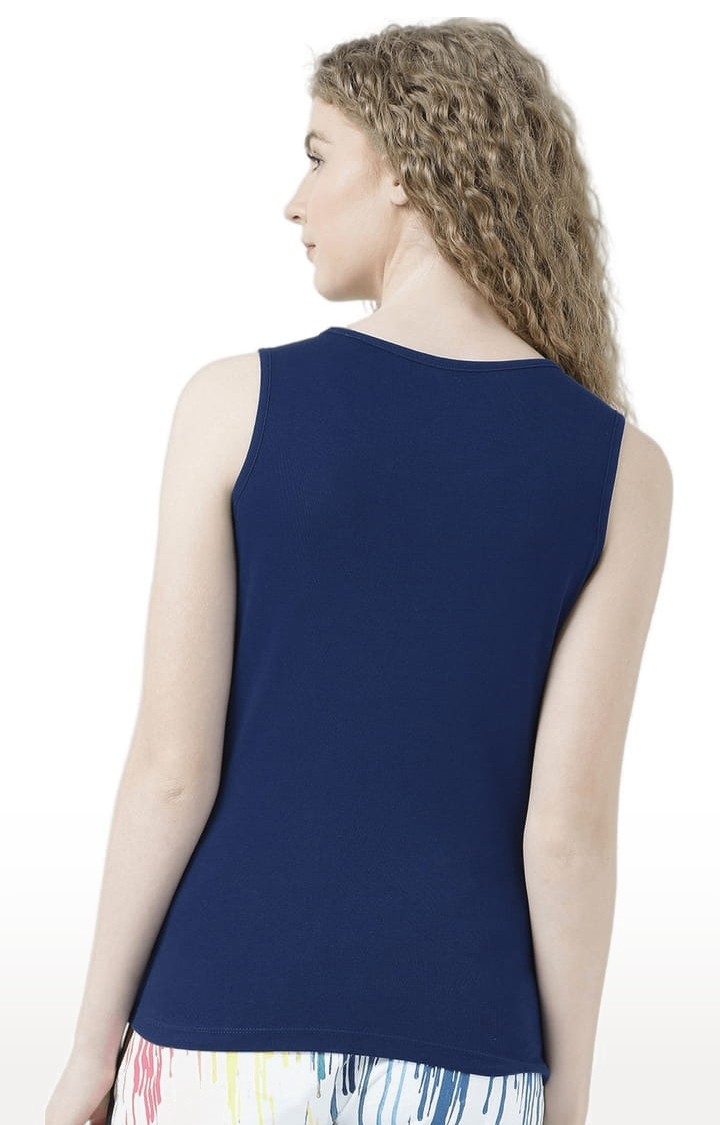 Women's Navy Blue Typographic Tank Top