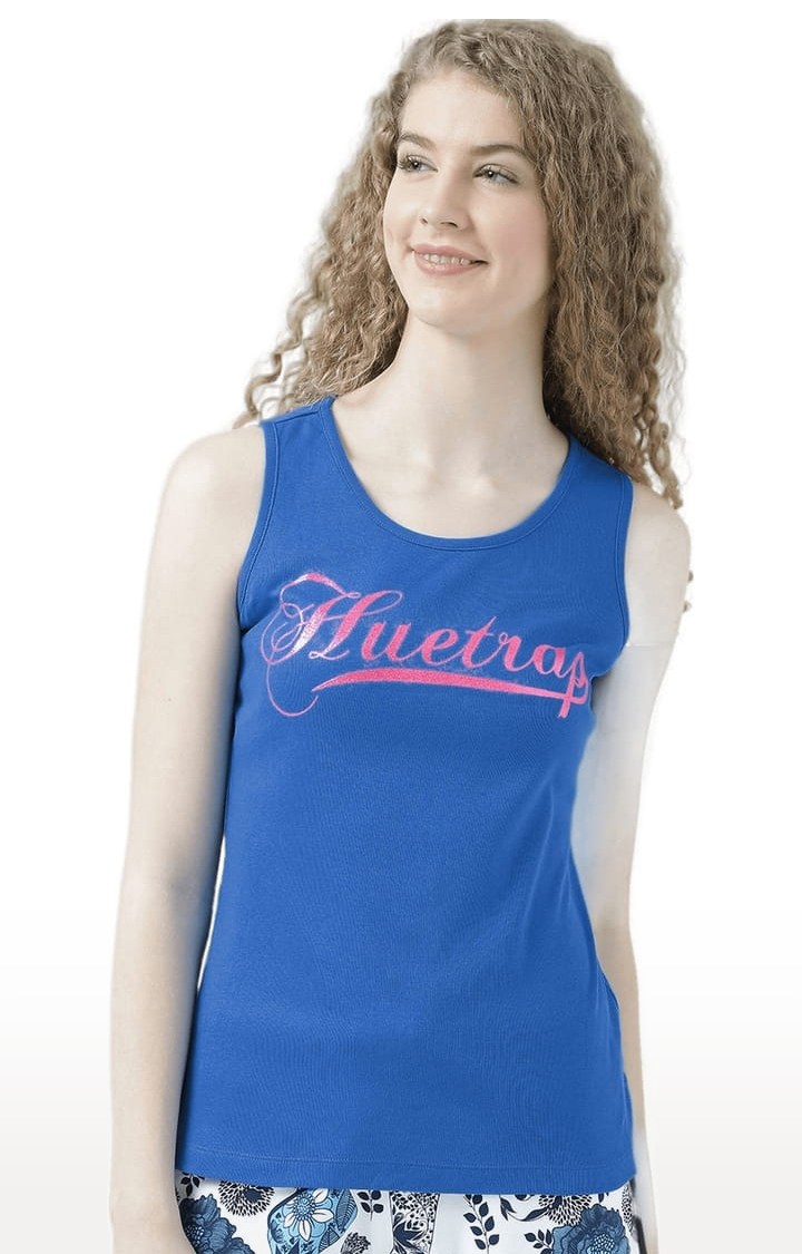 HUETRAP | Women's Blue Typographic Tank Top