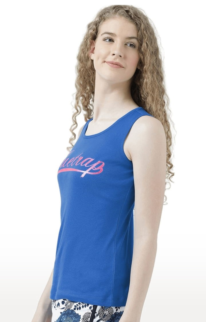 Women's Blue Typographic Tank Top