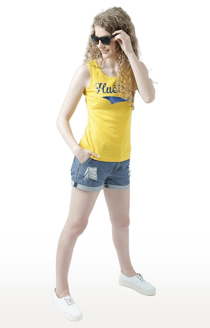 Women's Yellow Typographic Tank Top