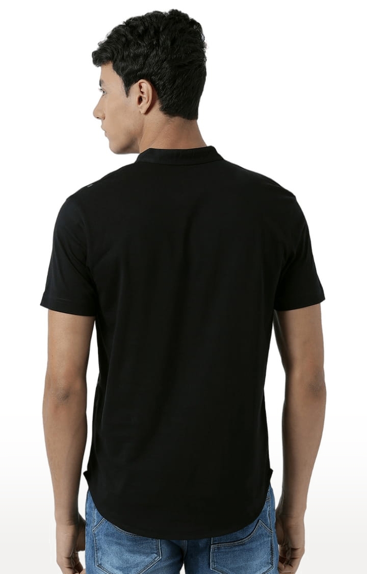 Men's Black Printed Regular T-Shirt