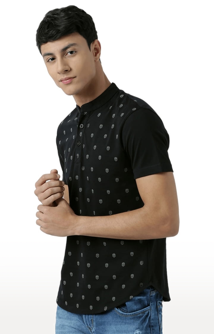Men's Black Printed Regular T-Shirt