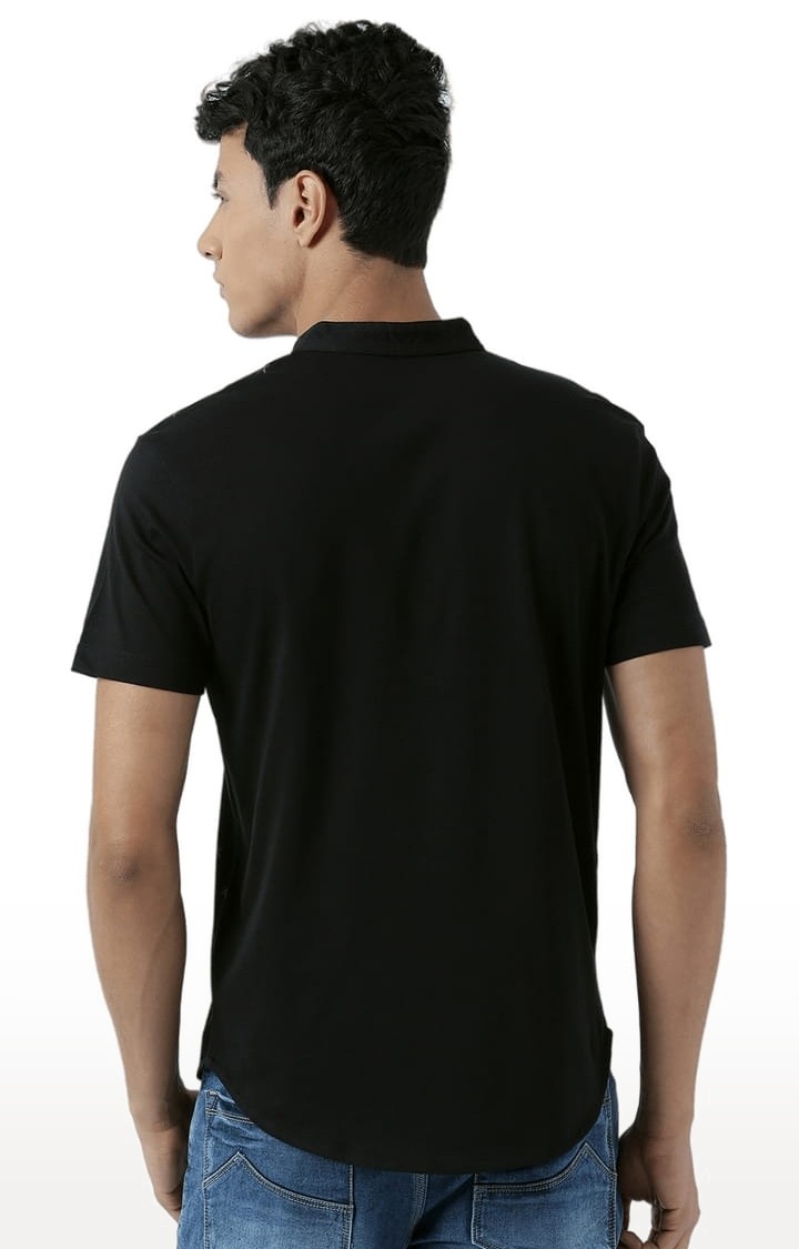 Men's Black Printed Regular T-Shirt