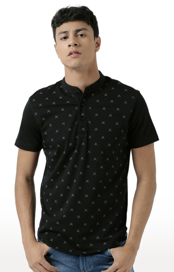 HUETRAP | Men's Black Printed Regular T-Shirt