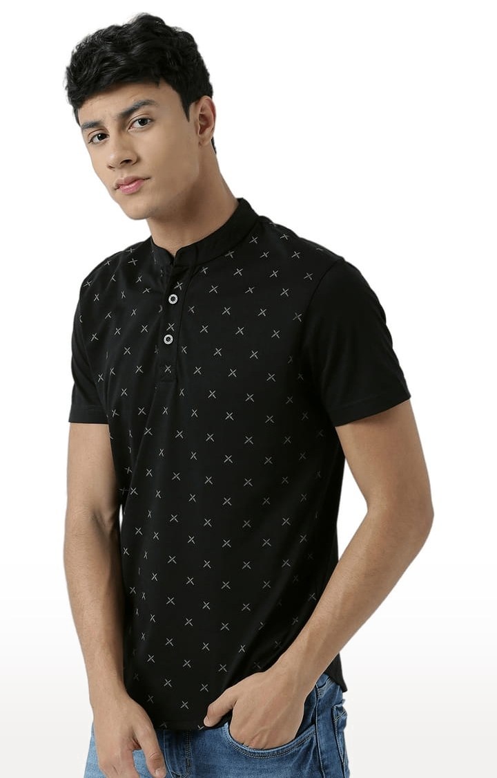 Men's Black Printed Regular T-Shirt