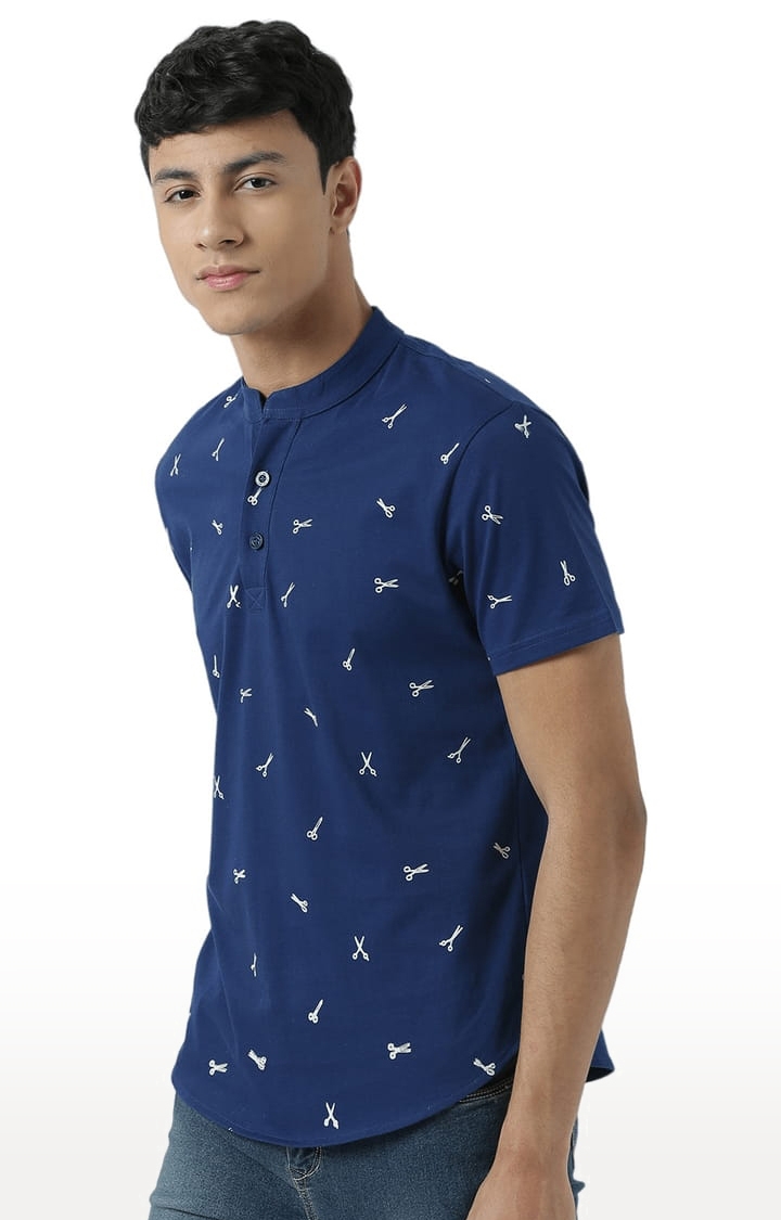 HUETRAP | Men's Navy Blue Cotton Printed Regular T-Shirt 1