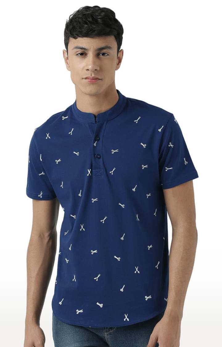 Men's Navy Blue Printed Regular T-Shirt