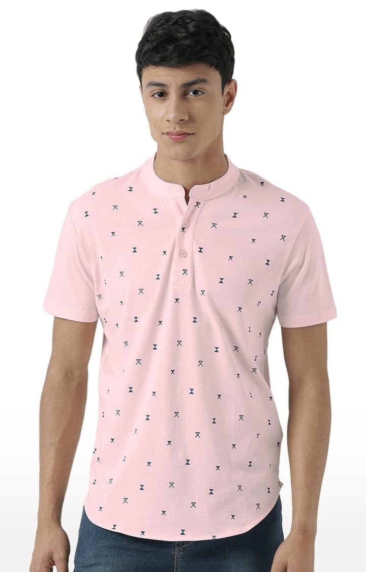 HUETRAP | Men's Pink Printed Regular T-Shirt