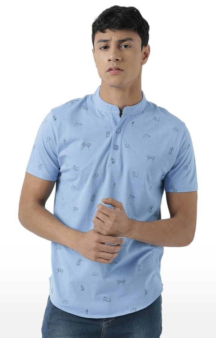 HUETRAP | Men's Blue Printed Regular T-Shirt