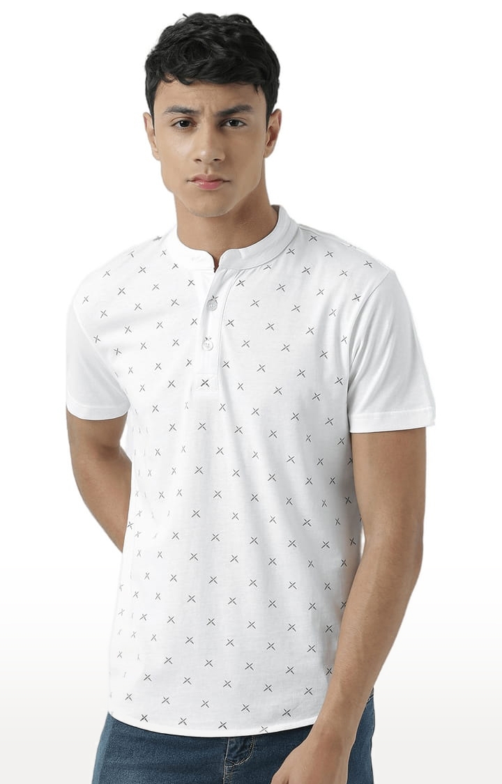 HUETRAP | Men's White Cotton Printed Regular T-Shirt 0