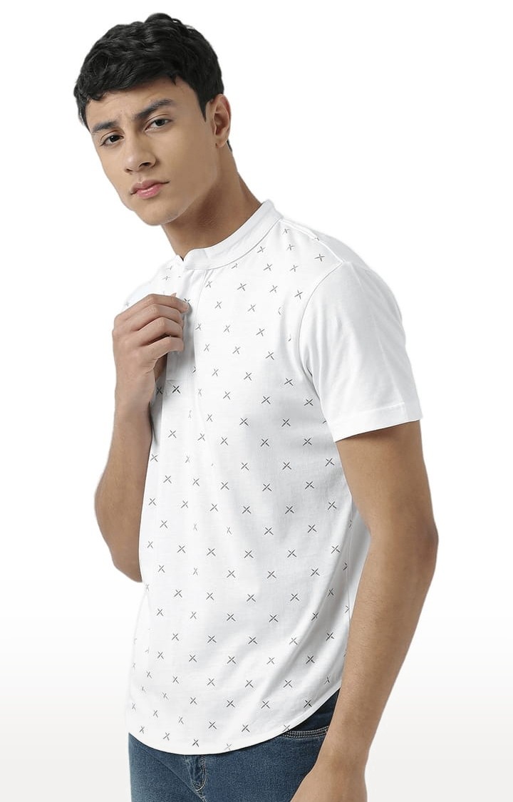 Men's White Printed Regular T-Shirt