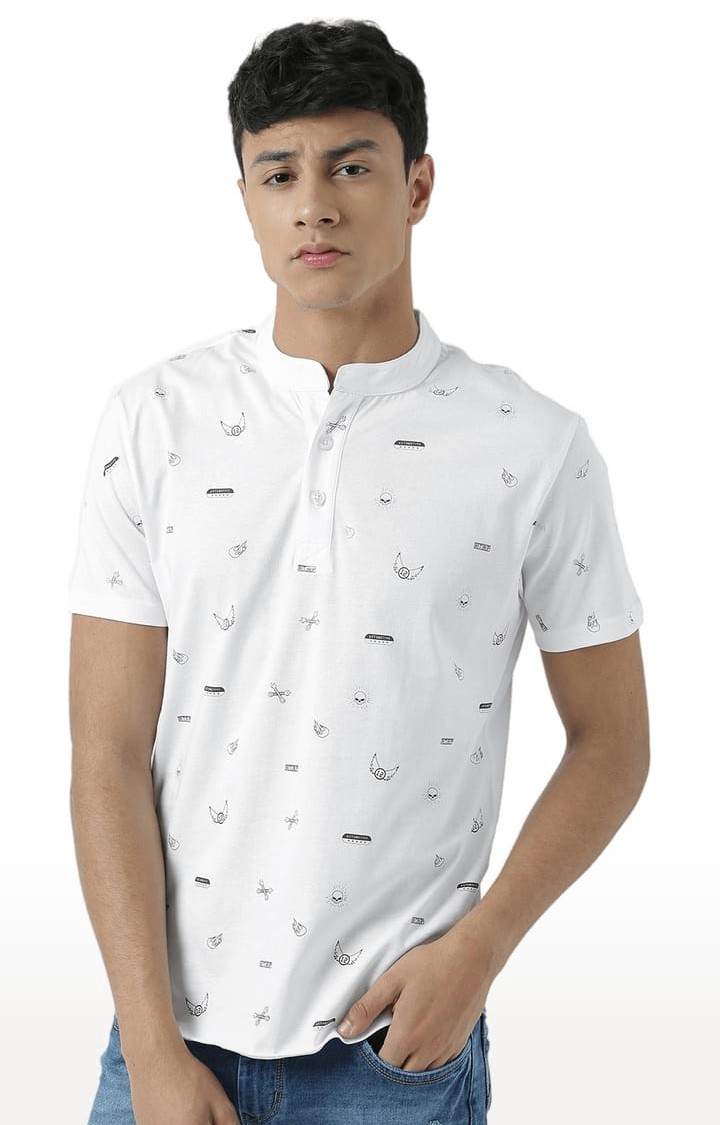 HUETRAP | Men's White Printed Regular T-Shirt