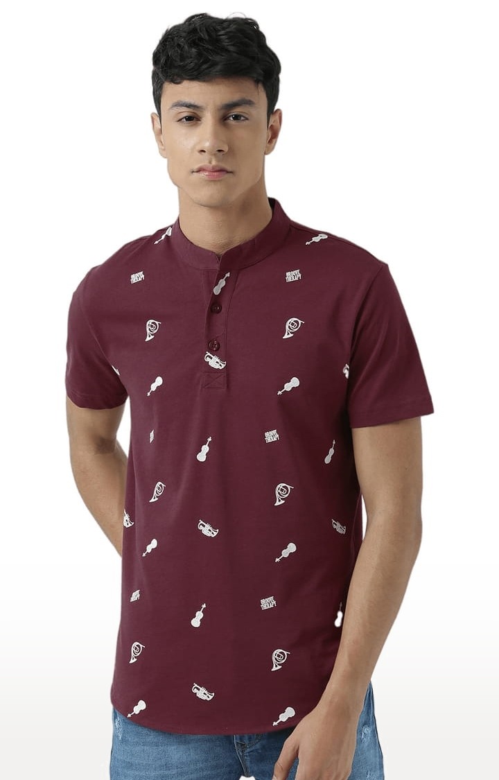 Men's Red Printed Regular T-Shirt