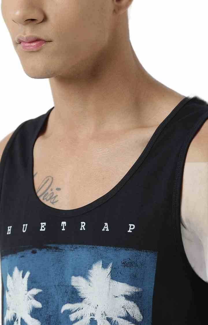 Men's Black Cotton Printed Vest