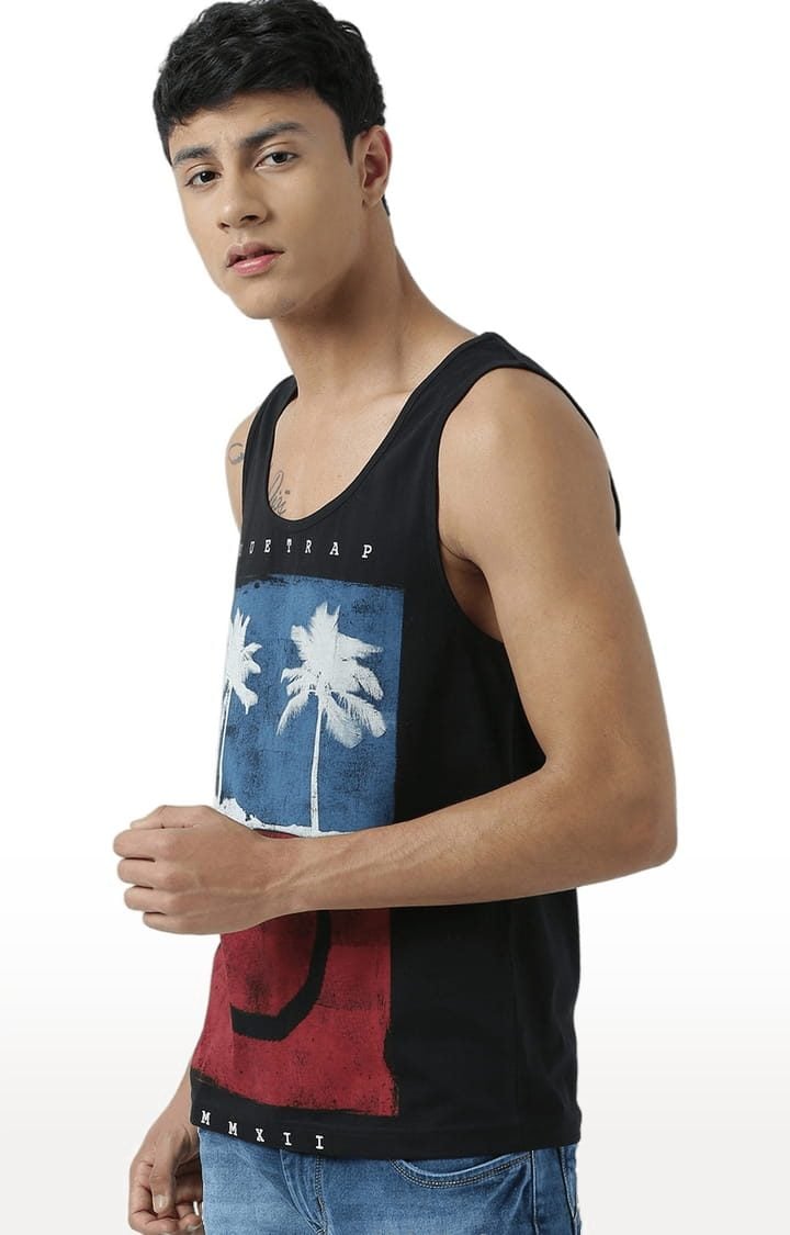 Men's Black Cotton Printed Vest