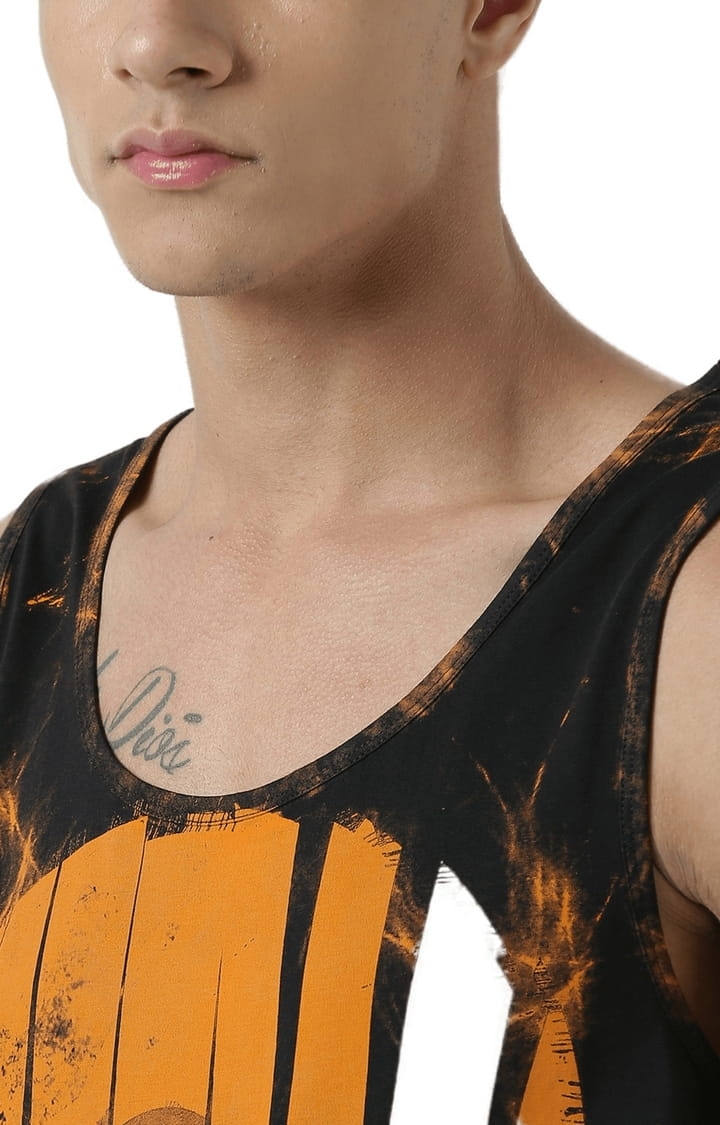 HUETRAP | Men's Black & Orange Cotton Printed Vest 5
