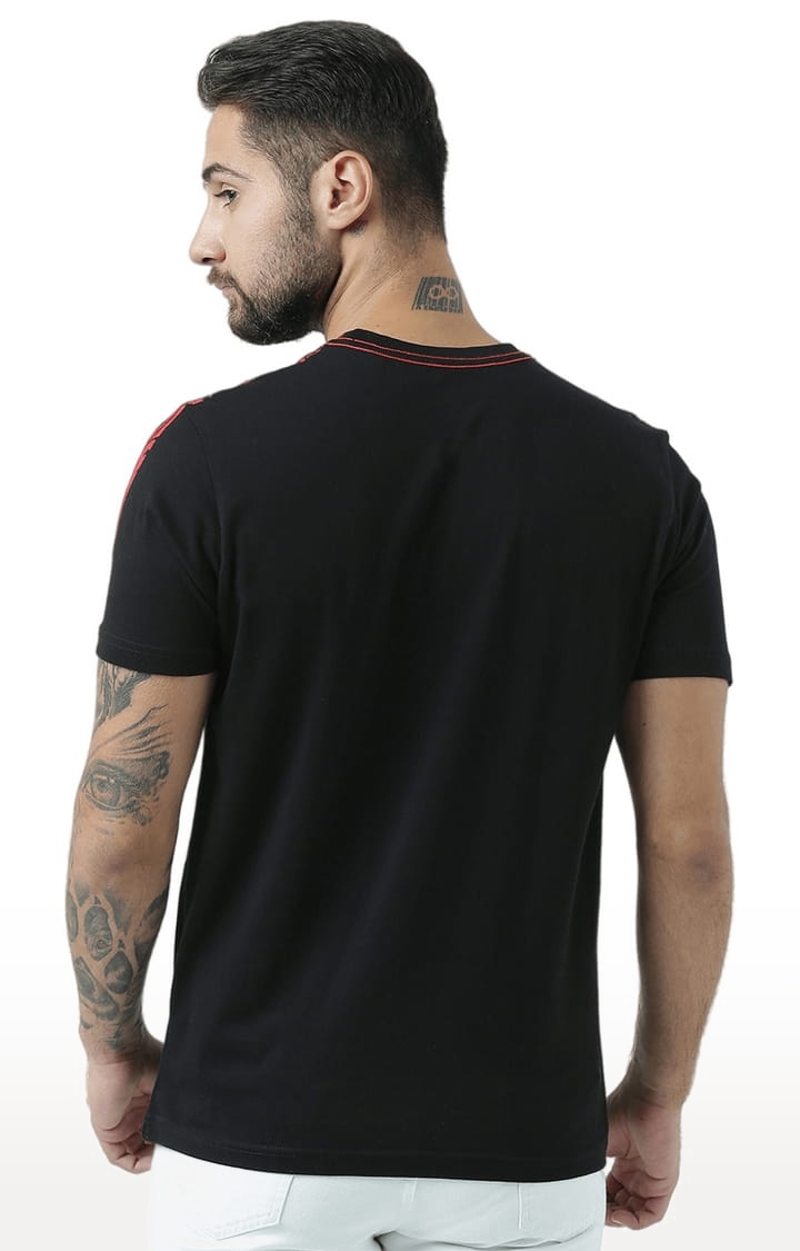 HUETRAP | Men's Black and Red Cotton Printed Regular T-Shirt 4