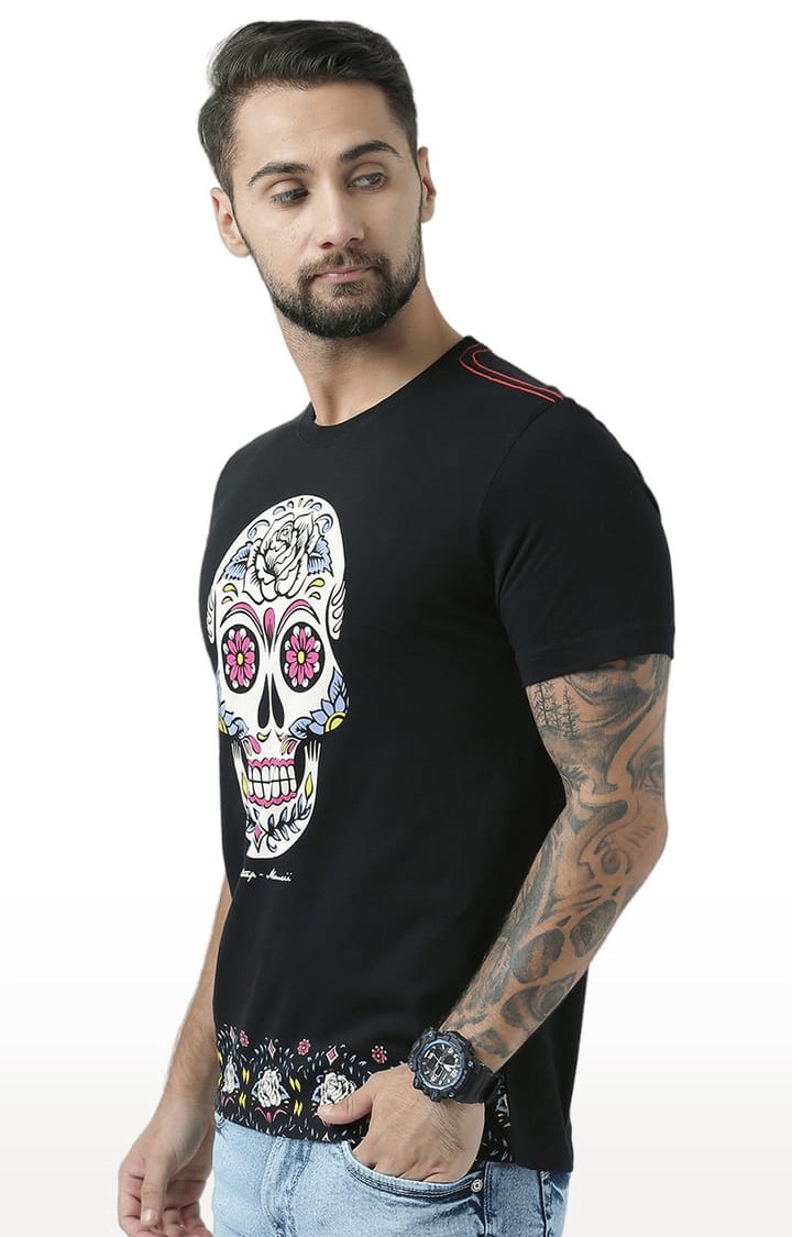 HUETRAP | Men's Black Cotton Graphic Printed Regular T-Shirt 2