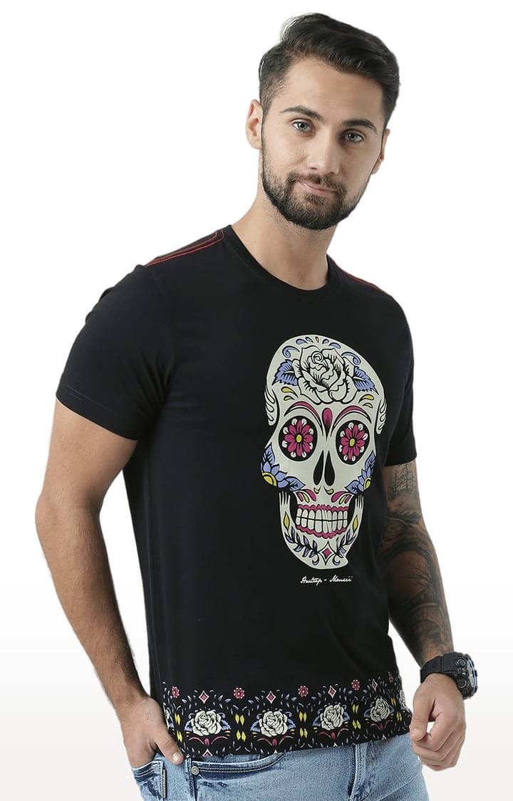 Men's Black Graphics Regular T-Shirt