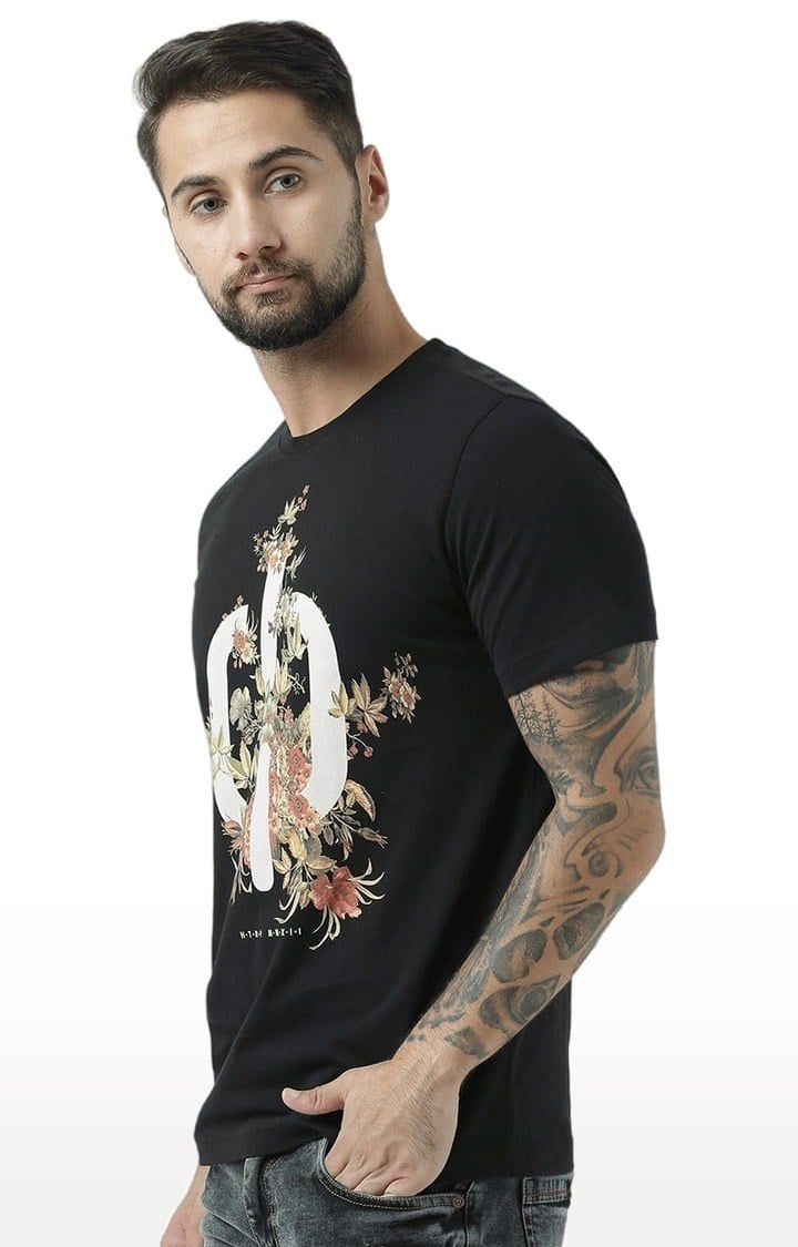 Men's Black Printed Regular T-Shirt