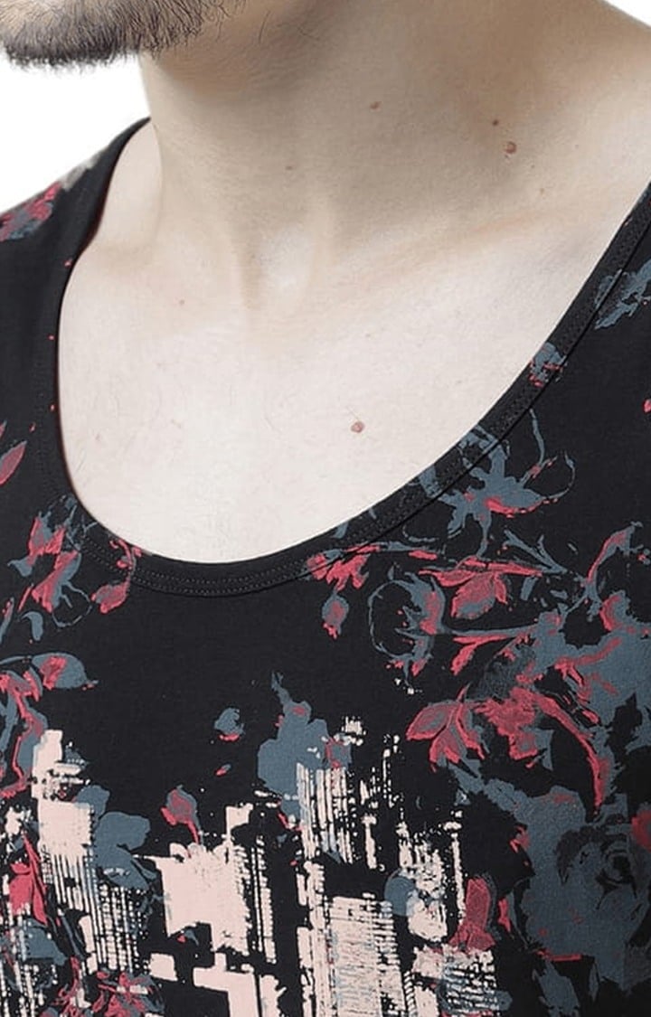 Men's Black Cotton Printed Vest