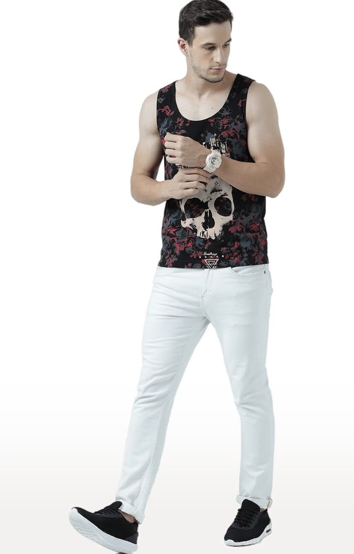 Men's Black Cotton Printed Vest