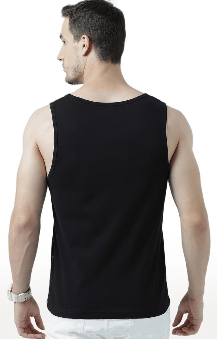 Men's Black Cotton Printed Vest