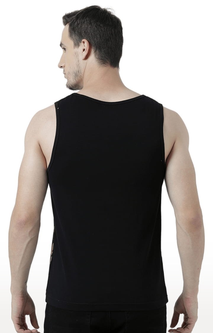 Men's Black Cotton Floral Printed Vest